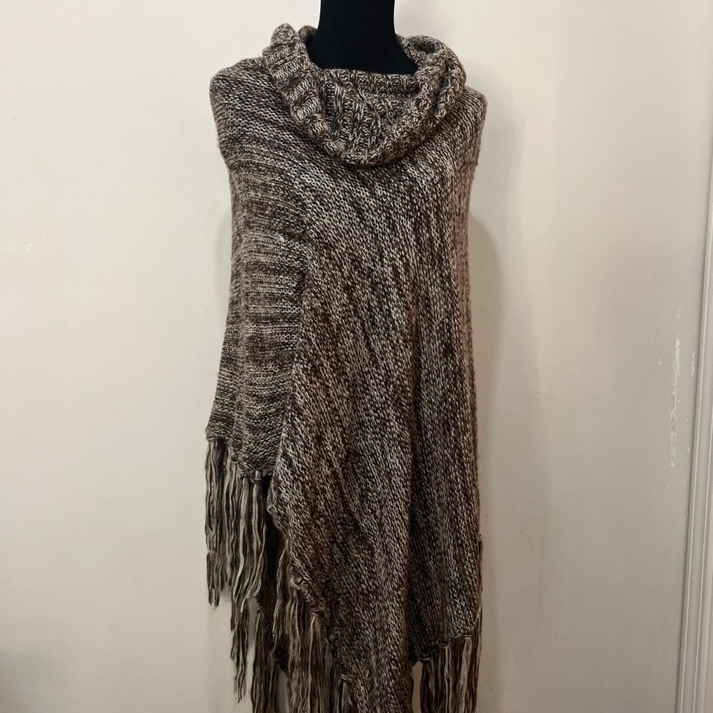 Ashley Stewart Brown Knit Cape with Fringe
